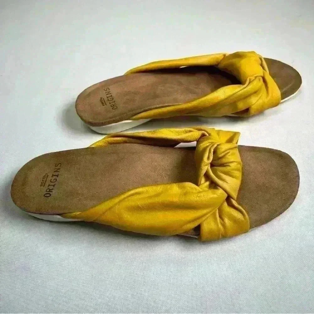 Earth Origins Leather Slip-On Knot Sandals Billie Yellow Sz 6.5 - Picture 3 of 6